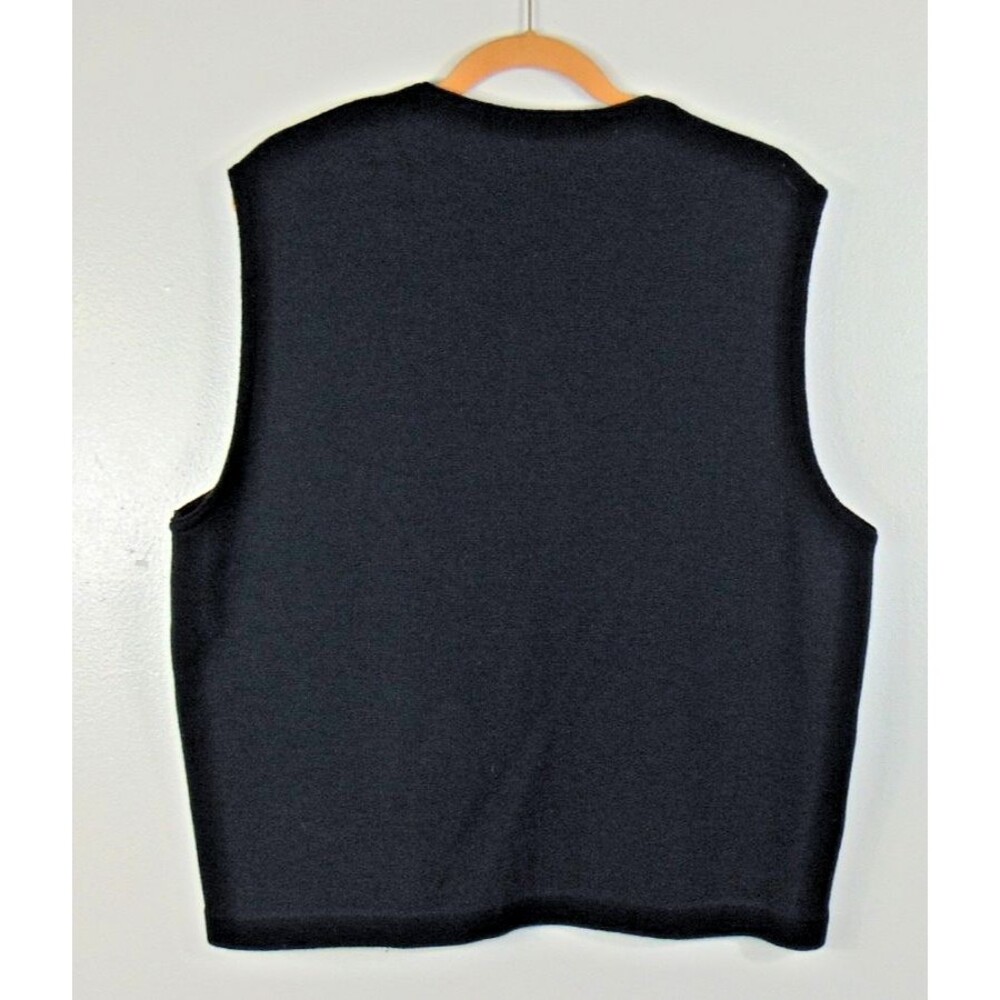 VTG Symposium Sweater Vest Mens XL Wool Blend Cardigan Knit Grandpa Blue Black - Picture 4 of 6